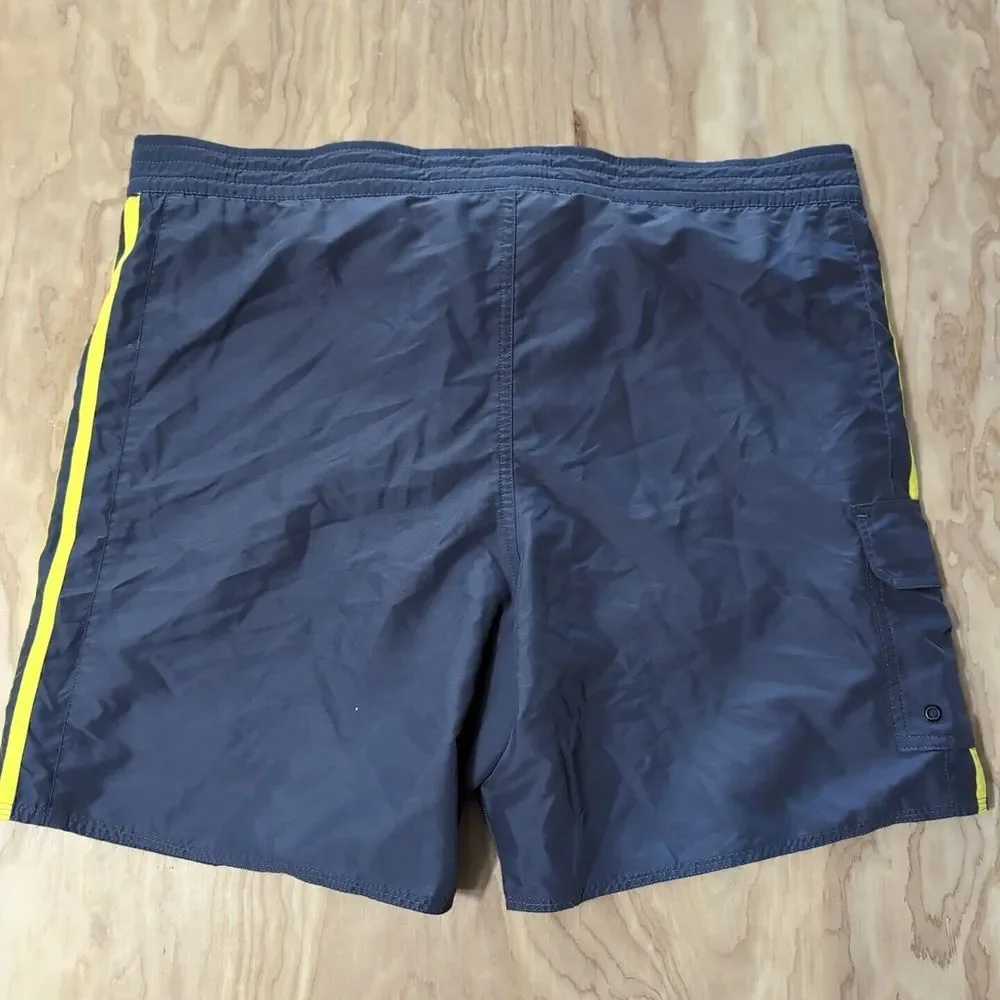 Adidas Swim Shorts Gray Yellow Lines Pockets Cargo‎ Pocket Drawstring 38x7